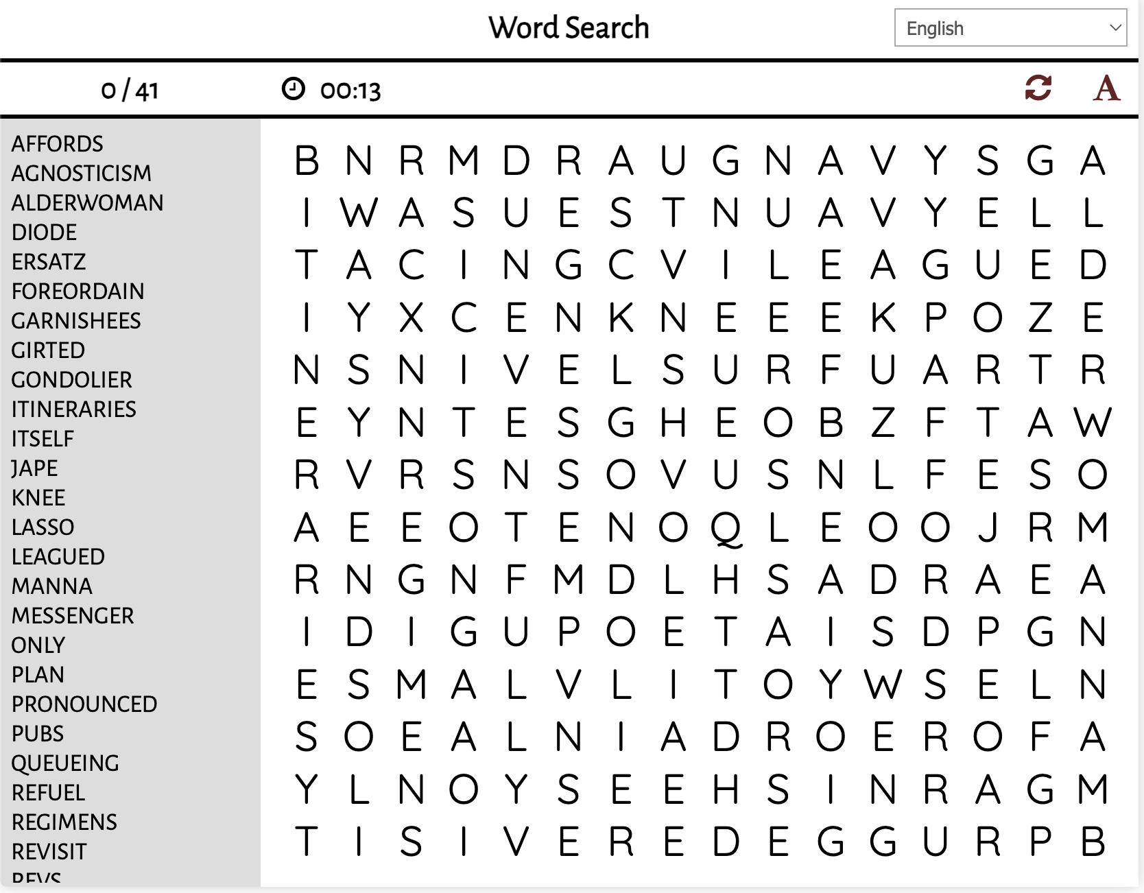 Word Search online puzzle game – free browser game