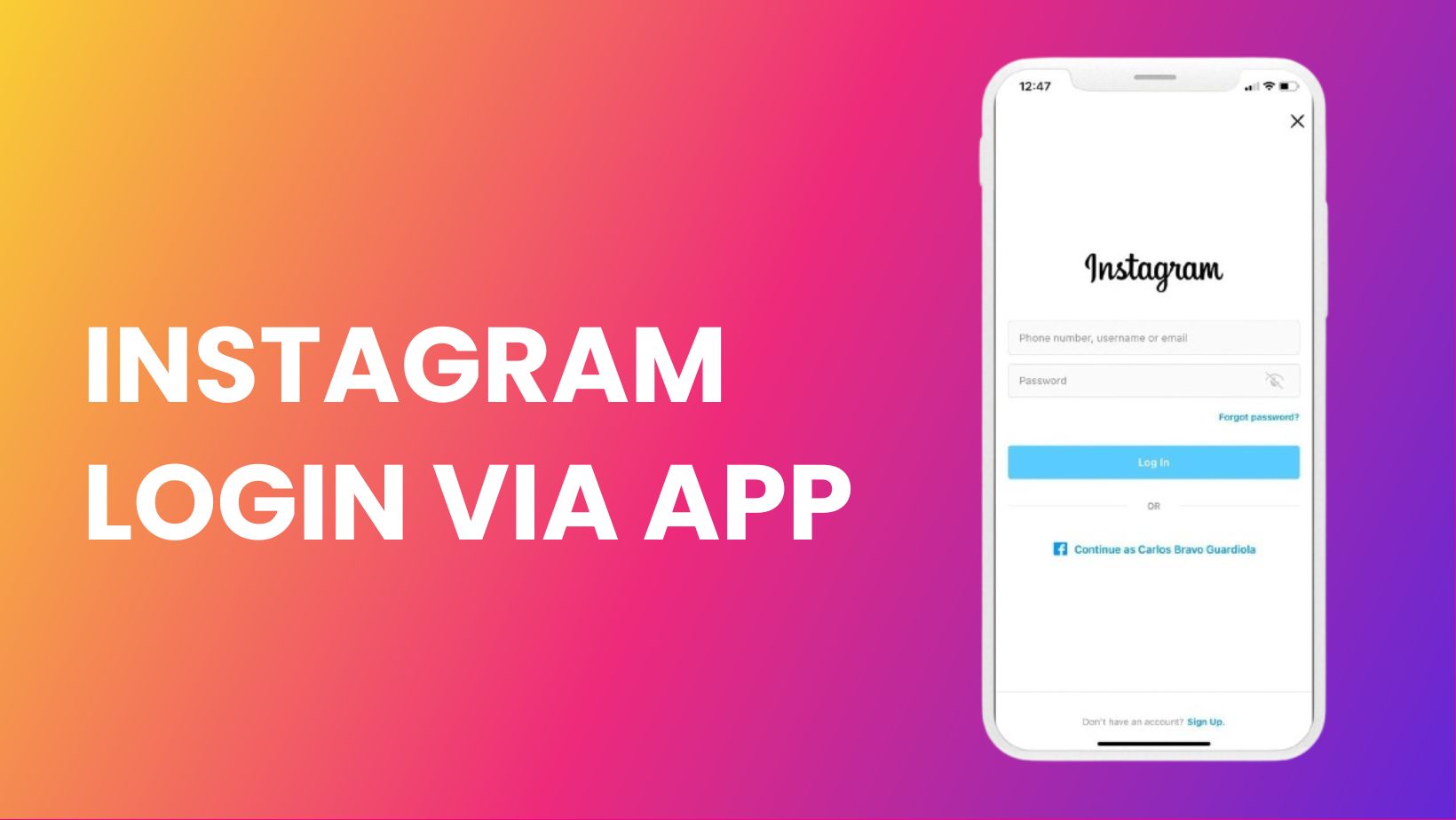 Instagram app login screen on iPhone and Android mobile